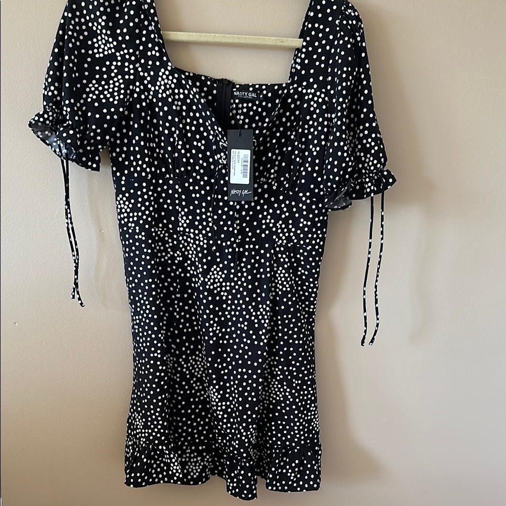 Nasty Gal Black and White Ruffled Smocked Blouse